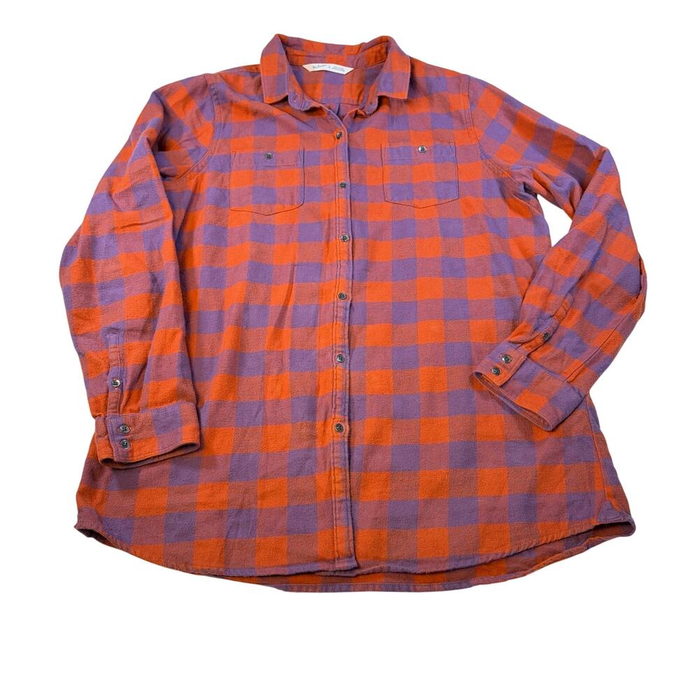 Woolrich womens orange purple buffalo check flannel. Size L. outdoors, cabincore